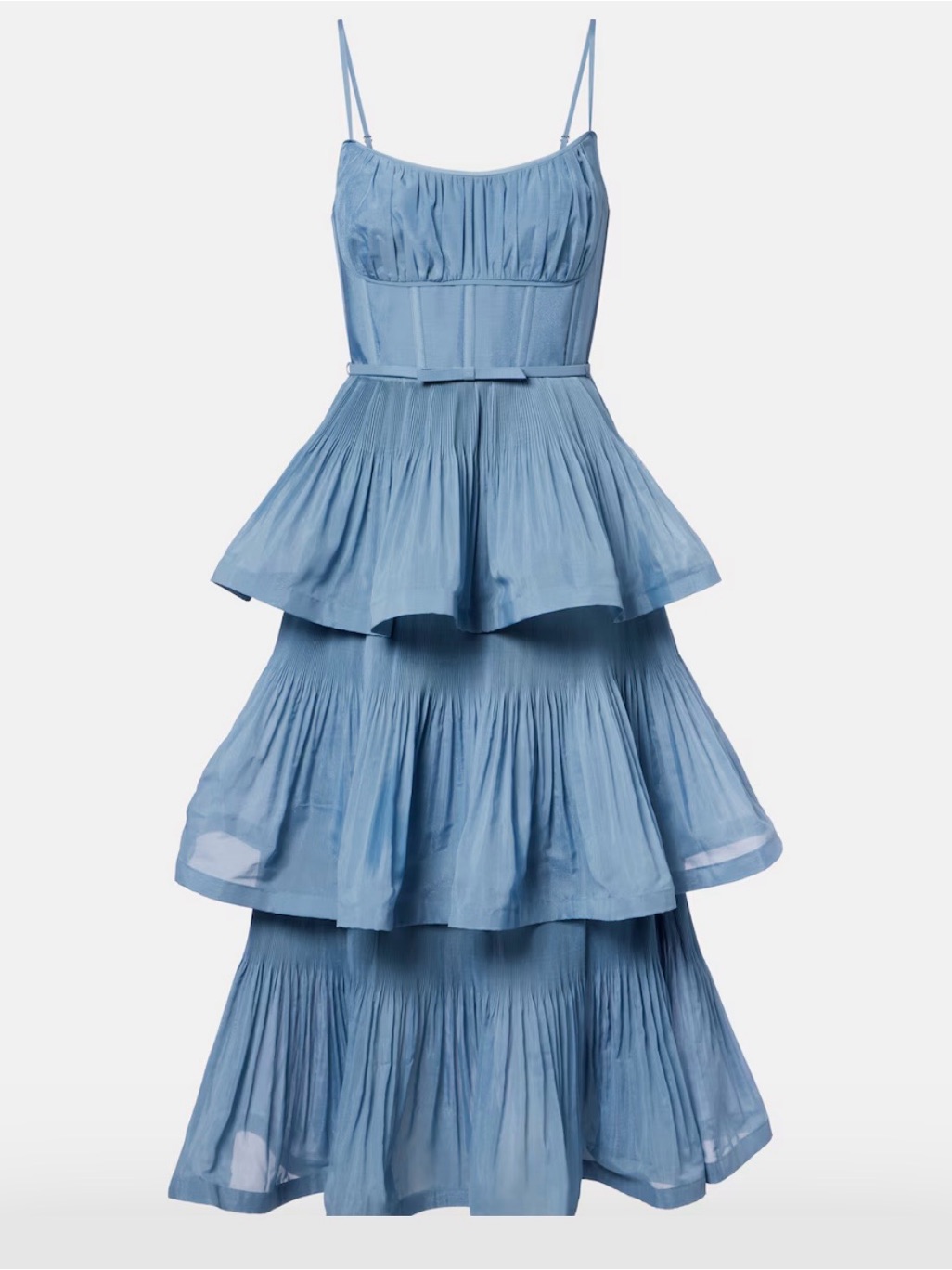 Zimmermann Light Blue Tiered Midi Dress With Spaghetti Straps